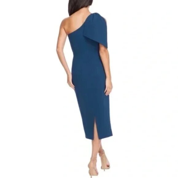 DRESS THE POPULATION Tiffany One-Shoulder Midi Dress in Peacock Blue XX-Large - Picture 3 of 13